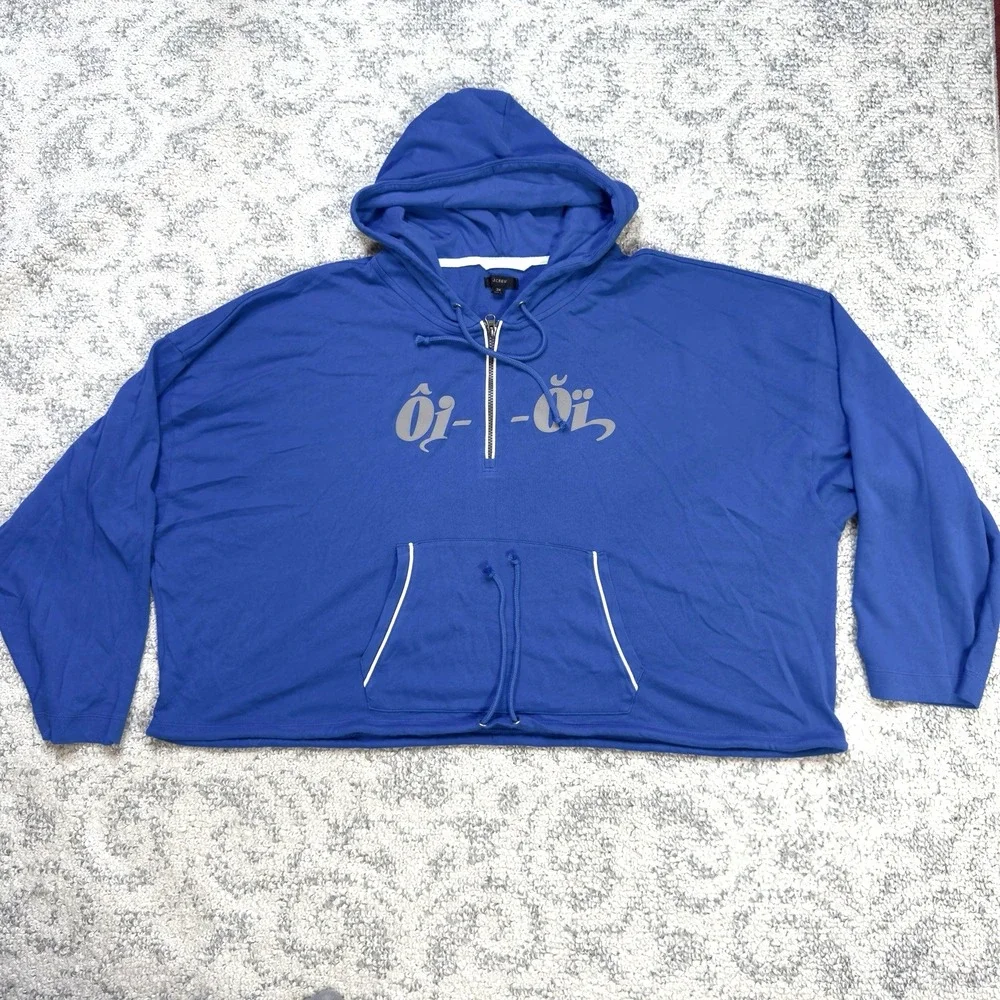 J.‎ Crew Full Zip Hoodie Unisex Cropped Size 3X Blue Pockets Fall Casual